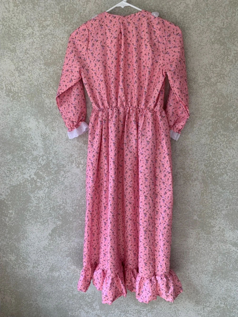 Pink Floral Pioneer Girl 11-13 Role Playing Costume Dress & Cap Halloween